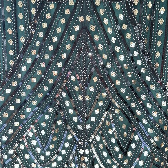 Fundaisy Flappers style green sequined dress with fringe & cap sleeves #3915 - Picture 4 of 8